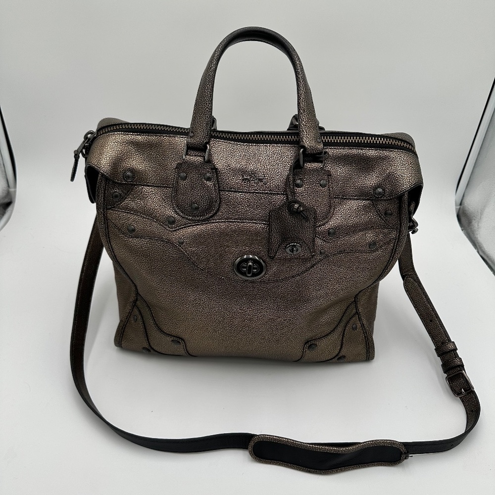 COACH RHYDER 33 ELEVATED SATCHEL" OIL SLICK" METALLIC LEATHER - Picture 2 of 13